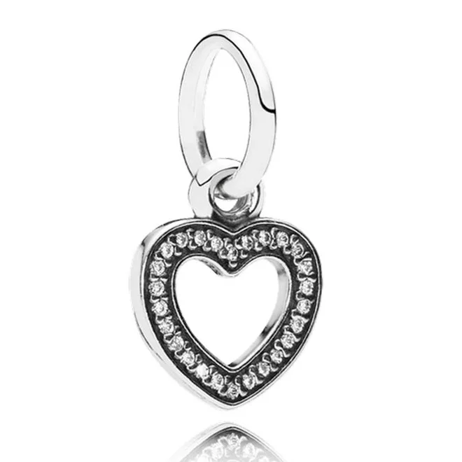 

Authentic 925 Sterling Silver Bead Charm Love Heart Dangle With Crystal Pendant Beads Fit Pandora Bracelet Diy Jewelry