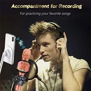 Wireless Bluetooth Karaoke Microphone with LED Lights Dual Sing Portable Handheld Mic Speaker for iPhoneAndroid phone outdoor (11)