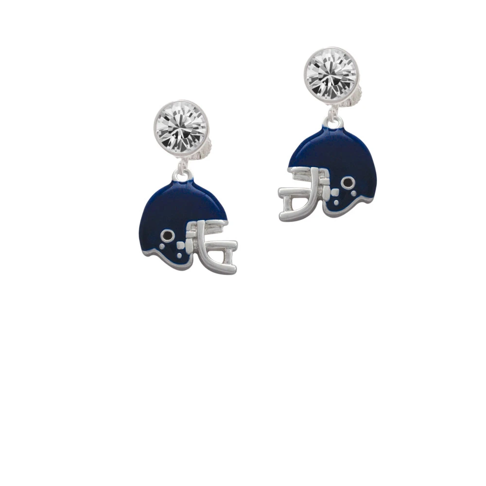 Small Blue Football Helmet Crystal Clip On Earrings (1)