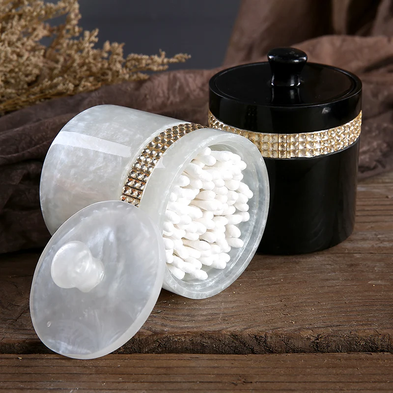 White with diamond jewelry box necklace ring earring bracelet swab cotton pad boxes toothpick cans simple storage box