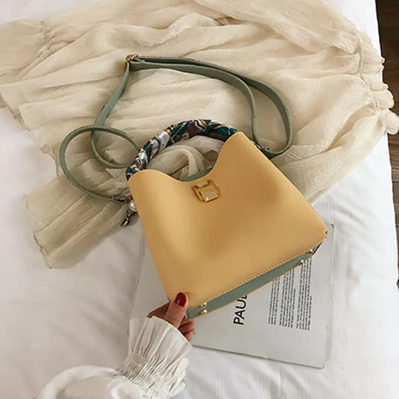

Crossbody Bags For Women 2019 Fashion Bucket Bag Pu Contrast Color Shoulder Bags Luxury Handbags Ladies Messenger Bag