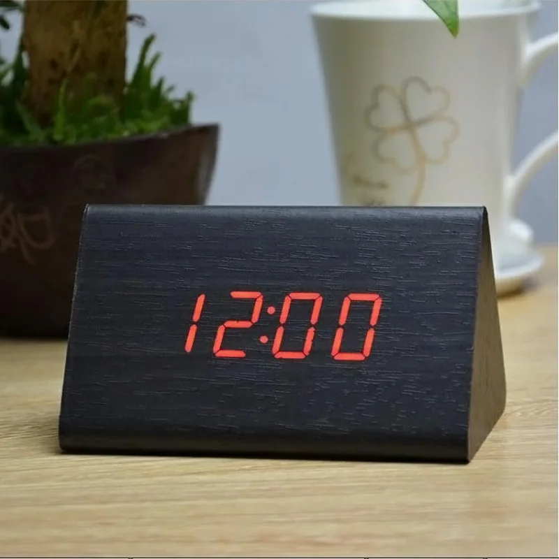 Online Reloj despertador Digital de madera Vintage para el hogar, relojes de mesa con sensor de alarma y doble pantalla, Relojes LED electrónicos 2016