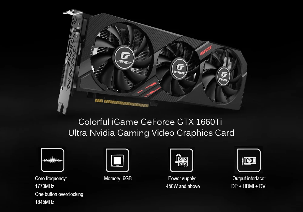 Оригинальная Красочная видеокарта iGame GeForce GTX 1660Ti Ultra 6 ГБ для игр GDDR6 192bit с RGB светильник