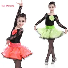 Платье для латиноамериканских танцев с длинными кружевными рукавами, танцевальное платье для девочек, современные танцевальные костюмы для детей, Самба танцы одежда для танго