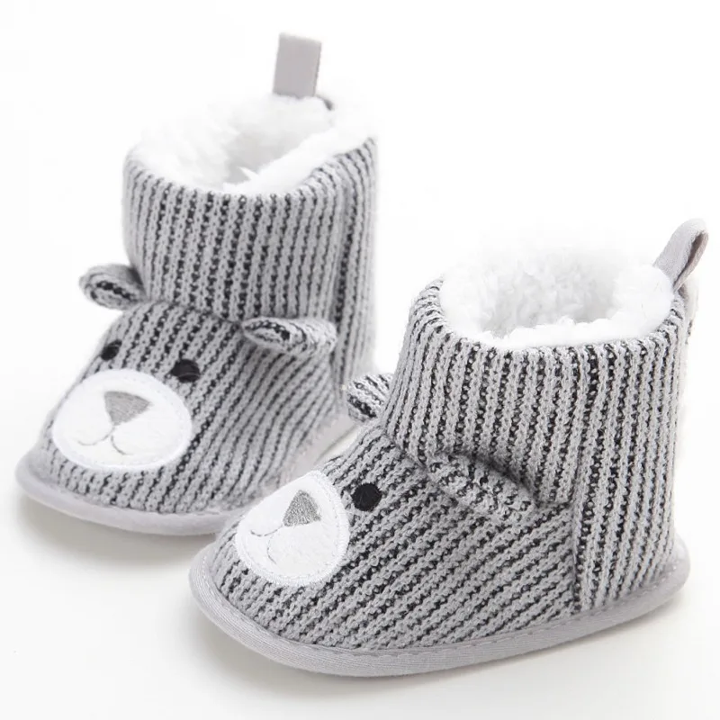 Зимняя супер теплая обувь для малышей сапоги Детская кроватка для младенца зимняя трикотажная обувь с рисунком медведя