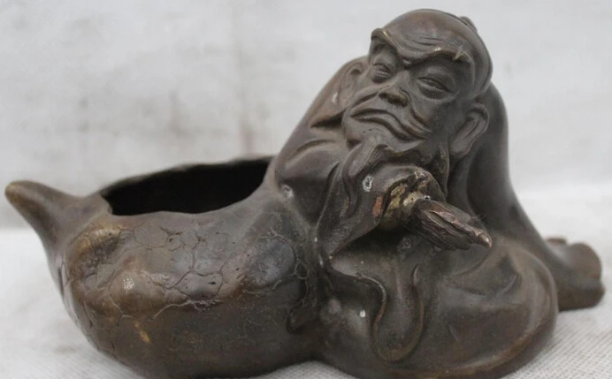 

wholesale factory 4"China Chinese Folk Bronze Lucky arhat geezer wine pot kettle Statue