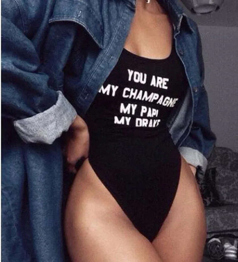 YOU ARE MY CHAMPAGNE MY PAPI MY DRAKE Funny Bodysuit 2017 Women Sexy Jumpsuit Romper Lady's Black Backless Bodycon Body Femme Body : image YOU ARE MY CHAMPAGNE MY PAPI MY DRAKE Funny Bodysuit 2017 Women Sexy Jumpsuit Romper Lady's Black Backless Bodycon Body Femme Body