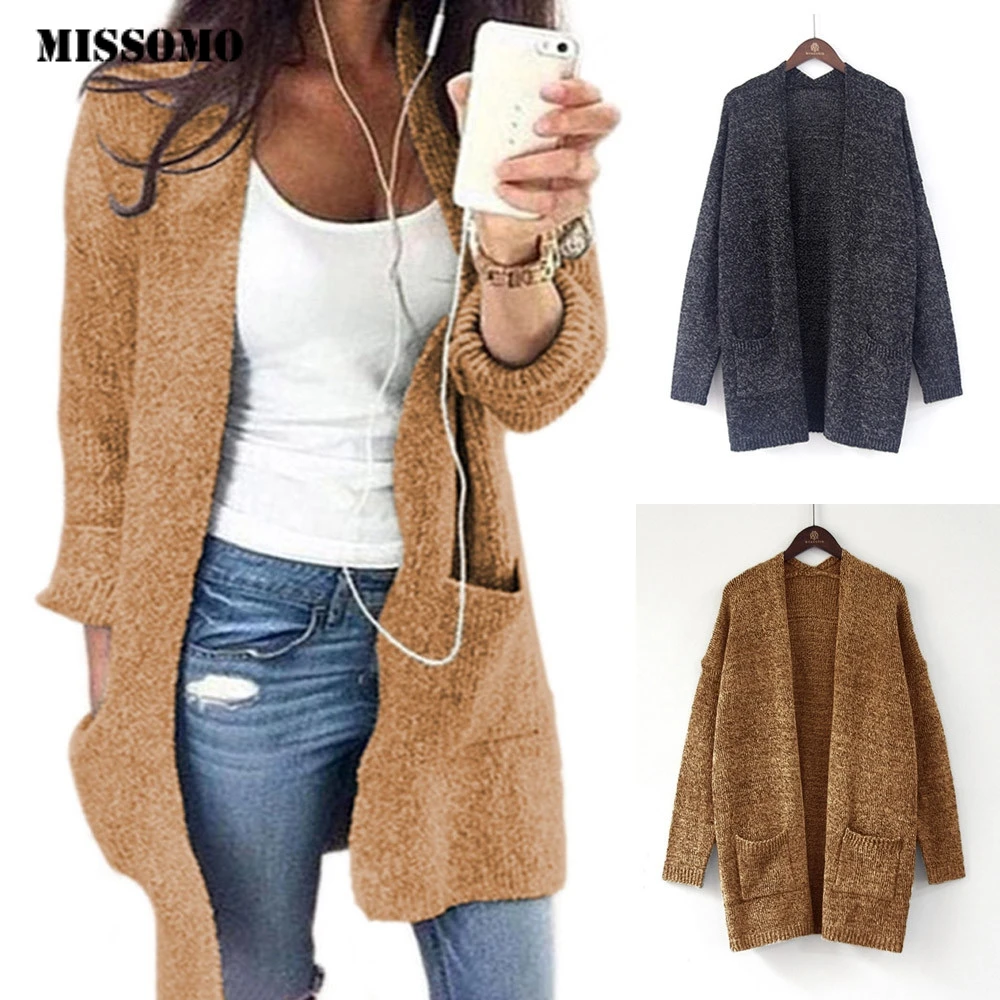 

MISSOMO Autumn Winter Women Long Sleeve Knitted Open Front tops Women casual Pocket Jacket Cardigans Sweaters jacke