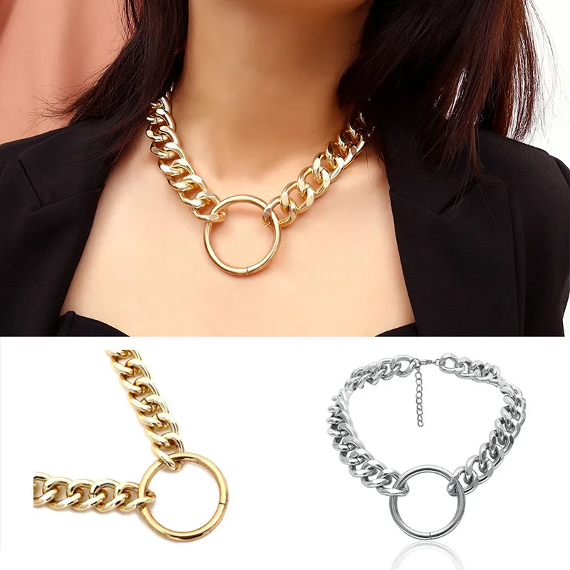 

Vintage Punk Chunky Curb Chain Necklace For Women Elegant Gold Silver Collar Choker Sweater Chain Necklace