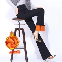 Женские джинсы плюс вельветовые утепленные расклешенные джинсы с высокой талией эластичные тонкие теплые джинсы размера плюс