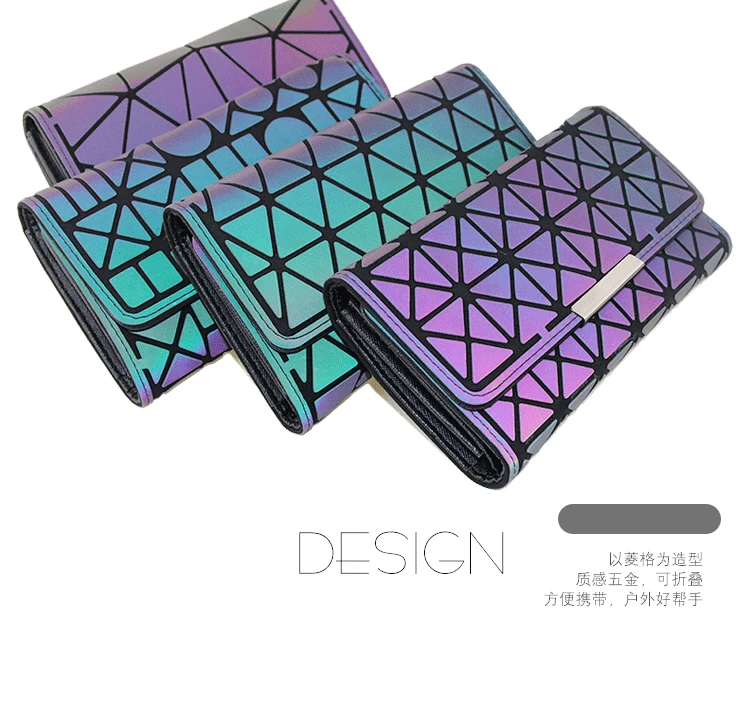 ZYJ Luminous Women Geometry Quilted Plaid Long Wallets 3 Folds Laser Dazzle Colour Girls Zipper Sequins Clutch Wallet Purse Bag (6)