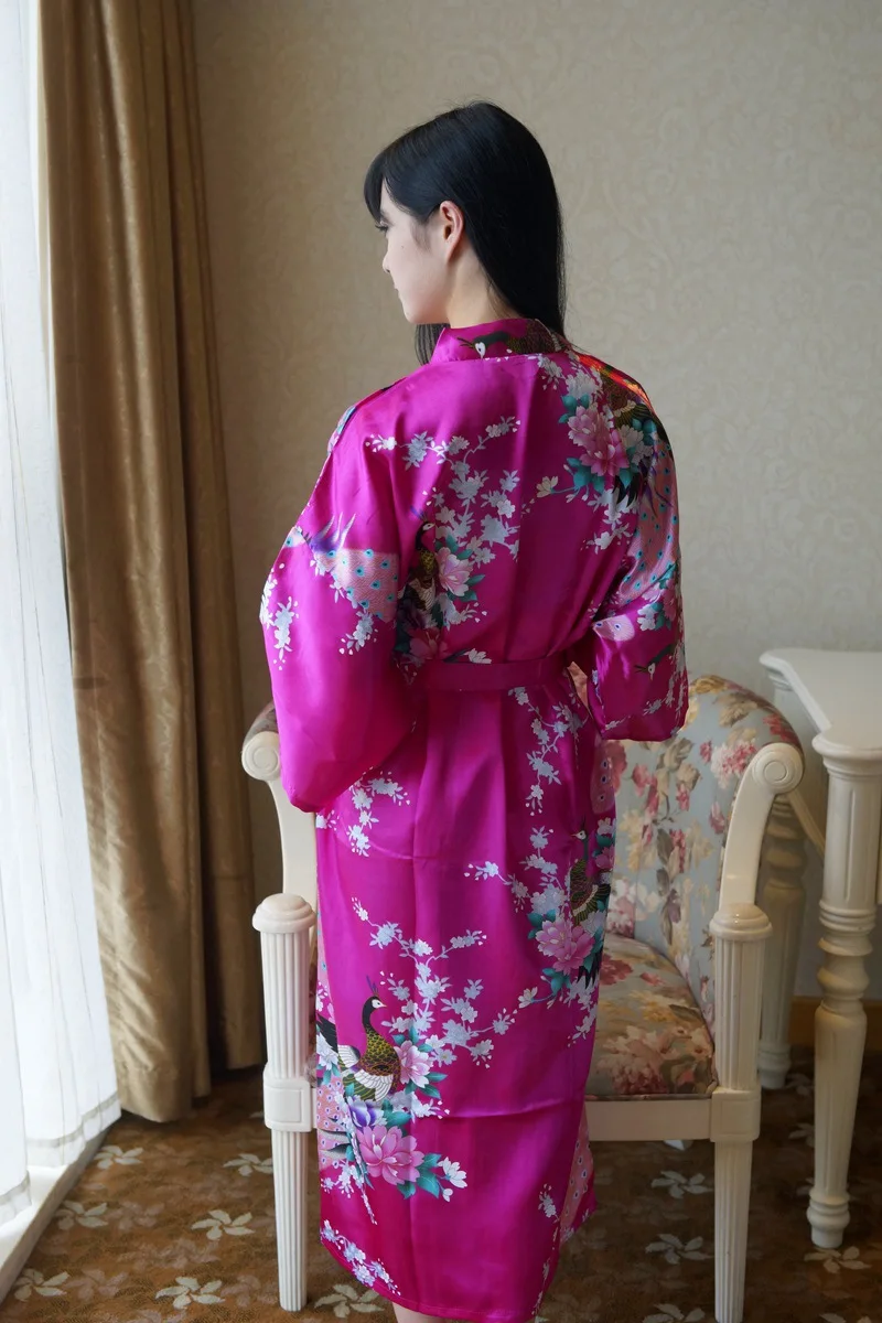 Горячая Распродажа ярко розовый китайский женский купальный халат длинное