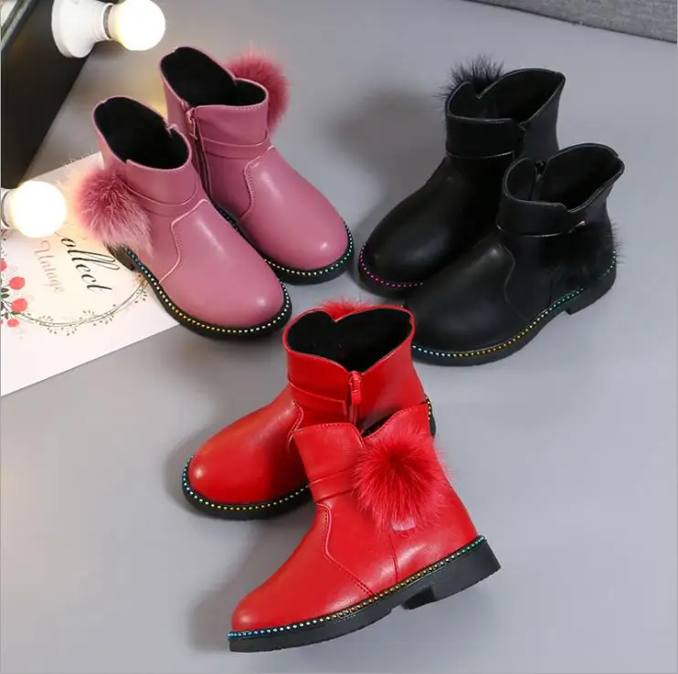 

Winter new girl boots children warm non-slip ball princess boots snow boots2018