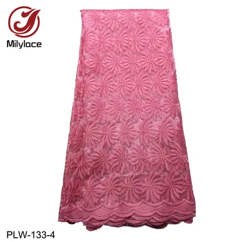 

Milylace pure color African lace fabrics 5 yards delicate embroidery mesh lace fabric material for lady's garments PLW-133