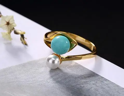 

Sterling S925 925 silver rings gilding pearl bead trendy ring