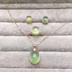 Натуральный Зеленый Пренит Gem Jewelry комплекты природных драгоценных камней кольцо кулон Серьги 925 Серебристый Большой Круглый Женщины Fine
