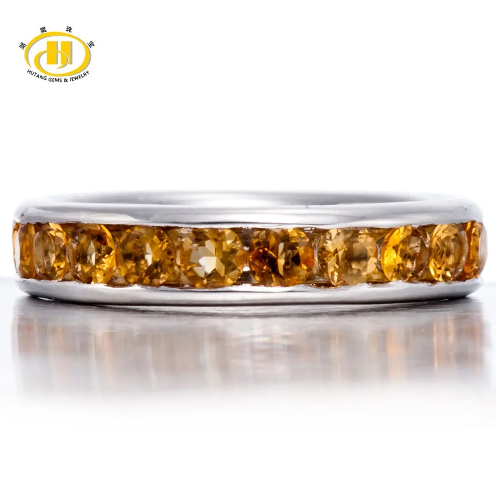 

Hutang Genuine Golden Citrine Solid 925 Sterling Silver Band Ring Full Set For Womens Gemstone Fine Jewelry Mother's Day Gift