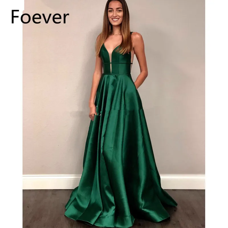 emerald green satin dress long