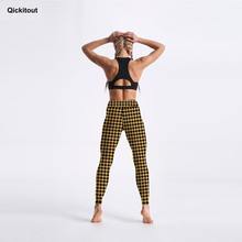 Qickitout Sexy Women’s Leggings Yellow Houndstooth Pattern Printed Legging High Waist Ankle Length Casual Workout Pants XS-XL