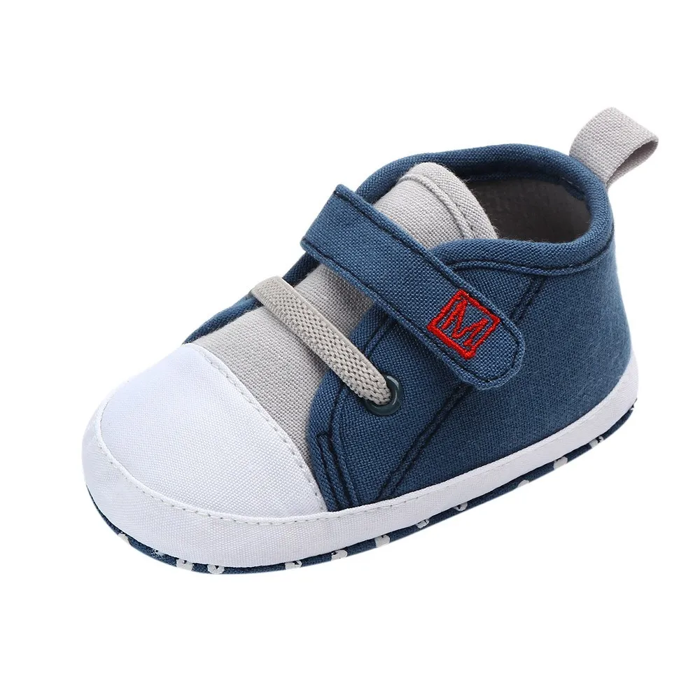 Обувь для новорожденных; обувь для маленьких мальчиков; милая парусиновая обувь для маленьких девочек с надписью; обувь на мягкой подошве; обувь для новорожденных - Цвет: Blue