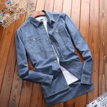 

Men Outdoor 5XL Plus Size Breathable Shirts New Denim Spring Autumn Long Sleeve Classic British Style Sports Clothing