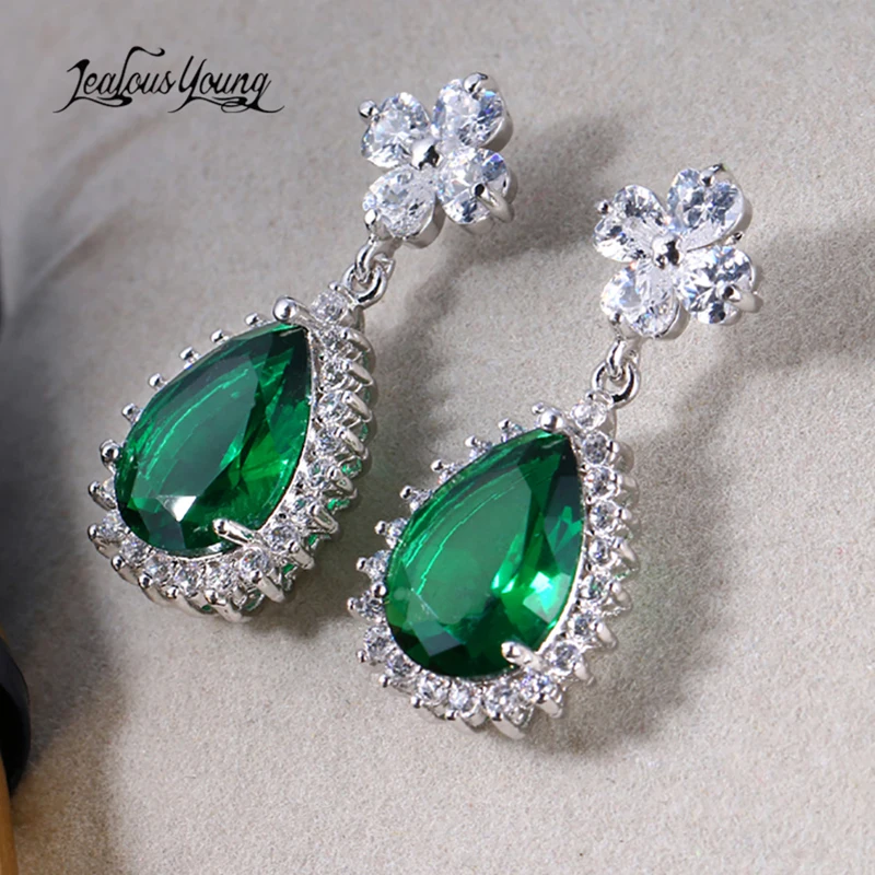 

Fashion Flower Crystal Drop Earrings With Pear Shape AAA Cubic Zirconia Silver Color Wedding Earrings Indian Jewelry Gift Brinco
