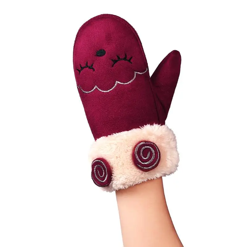 Дети мультфильм вышитые перчатки зимние детские замшевые перчатки теплые полный палец флис утолщаются прекрасные перчатки варежки