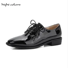 Яркие цвета) Большие размеры 40-48; Новые повседневные синие оксфорды из лакированной кожи на шнуровке в стиле панк; броги с острым носком; женские ботильоны; DXM616