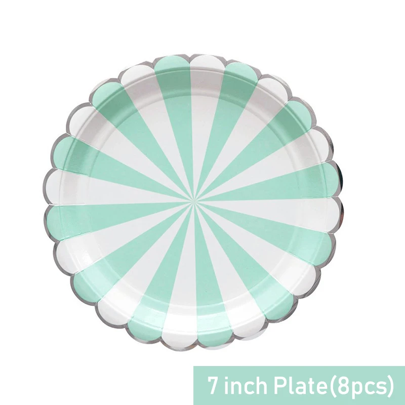 Вечерние Розовые синие полосатые одноразовые посуда бумажные тарелки салфетка полосатые чашки день рождения, детский душ Свадебные украшения для вечеринки - Цвет: 7inch Plates 8pcs