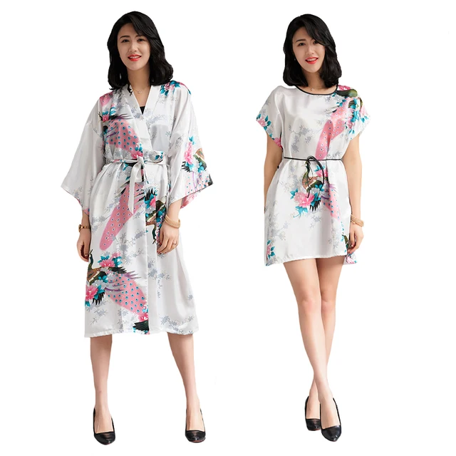 Sexy Wedding Bride Bridesmaid Robe Set 2018 Summer Ladies Rayon Kimono Bathrobe Gown Flower&Peacock 2PCS Sleepwear Nightwear
