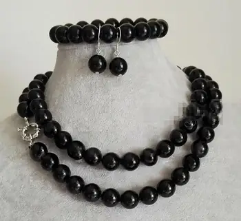 

Handmade 10mm Natural Black Round Beads Necklace Bracelet Earring Set