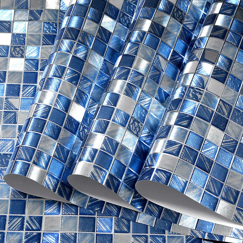 

9.5m length Blue Silver Gold Moasic Wallpaper For LIivng Room Home Decor KTV Box Light Refect Wall Paper Roll