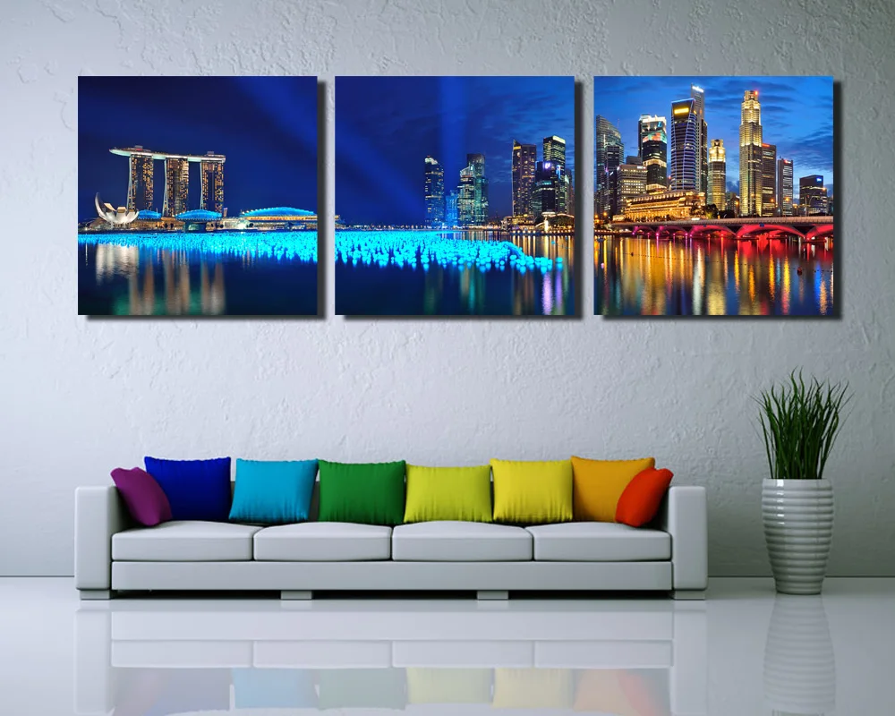 3 panel singapore night scene hd wall art picturetop rated canvas