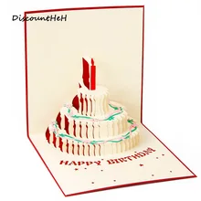 3D ручной работы оригами торт, свечи Дизайн открытка конверт пригласительный билет Киригами Юбилей