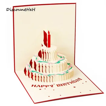 

2018 3D Handcrafted Origami Birthday Cake Candle Design Greeting Card Envelope Invitation Card Kirigami Anniversary