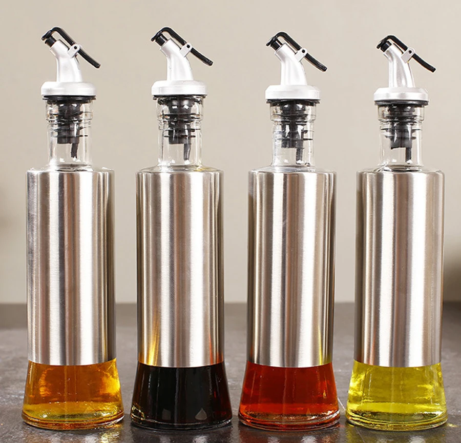 Kitchen Glass Oil Bottle Stainless Steel Leak-proof Soy Sauce Vinegar Cruet Storage Dispenser Jar Or Storage for Cooking Tools 2