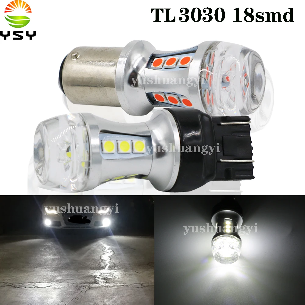 YSY 50 шт. P21W W21W светодиодный лампочка T20 7440 18SMD 3030 чип Автомобильный светодиодный задний фонарь поворотник DRL Лампочки с объективом белый