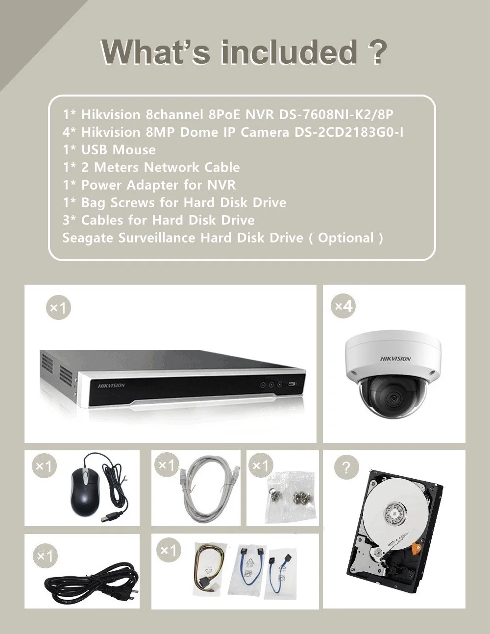 Система видеонаблюдения Hikvision Камера Наборы 8CH 8POE 4 K NVR + DS-2CD2183G0-I 8MP IP Камера Сеть мини купольная безопасности Камера POE 30 m ИК H.265 +