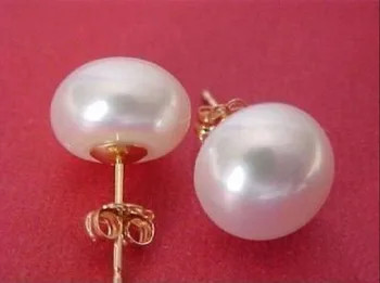 

wb001 A pair of natural 10-11mm south seas white pearl earrings 14K Gold