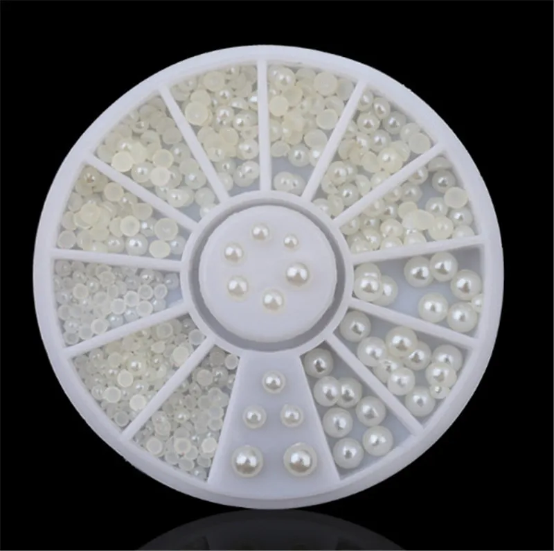 

Mix Sizes White Nail Art Tips Half Pearls 3d Nail Beads Rhinestone Decoration DIY Beauty Salon Nail Wheel