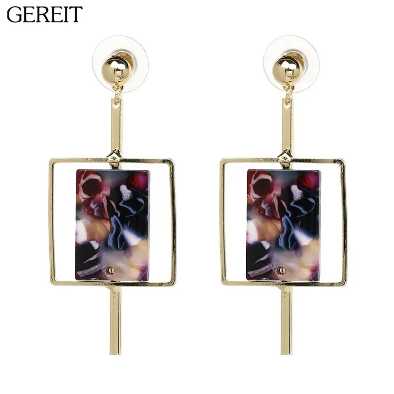Korean Fashion Hollow Square Resin Earrings Multi Color Acrylic Long Drop For Women Kpop Jewelry Accessories Brincos | Украшения и