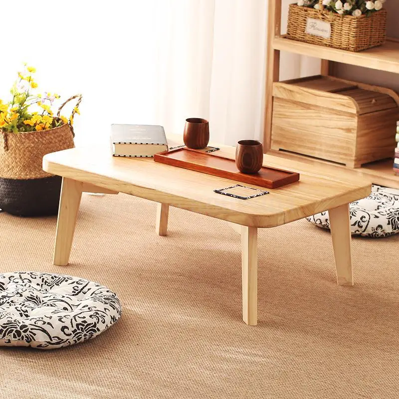 Solid wood coffee table Japanese-style tatami bay window table small table balcony small tea table simple window table - Color: 40x40x30cm 7