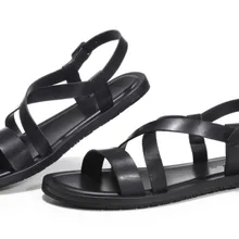 Летние кожаные сандалии; мужские импортные товары; дышащая пляжная обувь с открытым носком в европейском стиле; нескользящие кожаные повседневные мужские шлепанцы