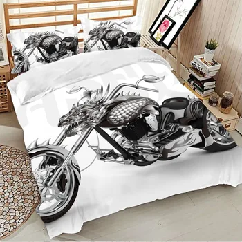 

Dragon/motorcycle Bedding Set Twin Full Queen King sizes 3Pcs Of Duvet Cover with Pillowcase Bedclothes