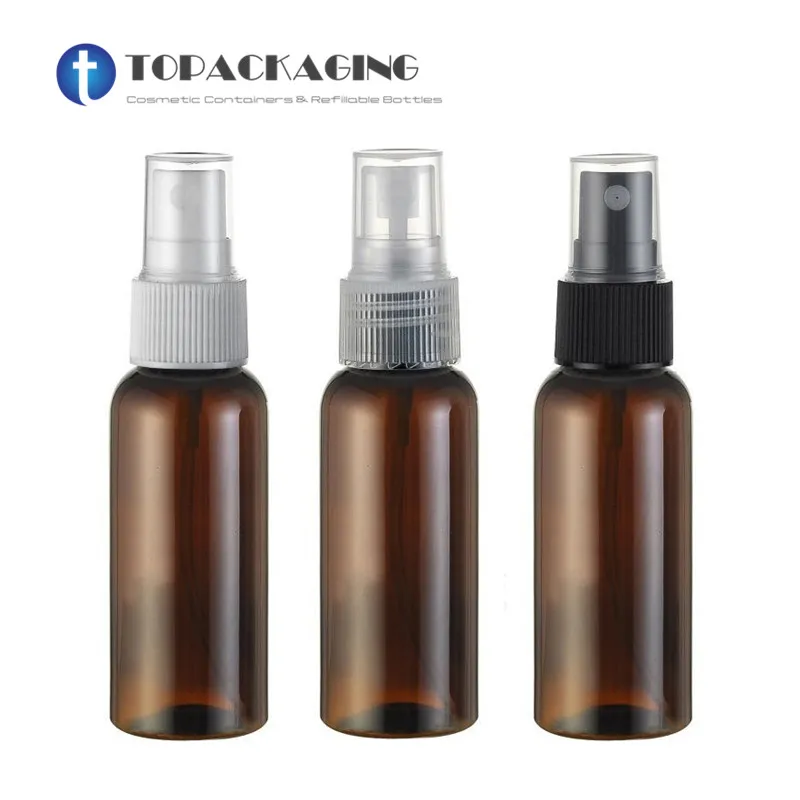 50PCS/LOT-50ML Spray Pump Bottle,Amber Plastic Cosmetic Container,Empty Perfume Sub-bottling With Mist Atomizer,Round Shoulder