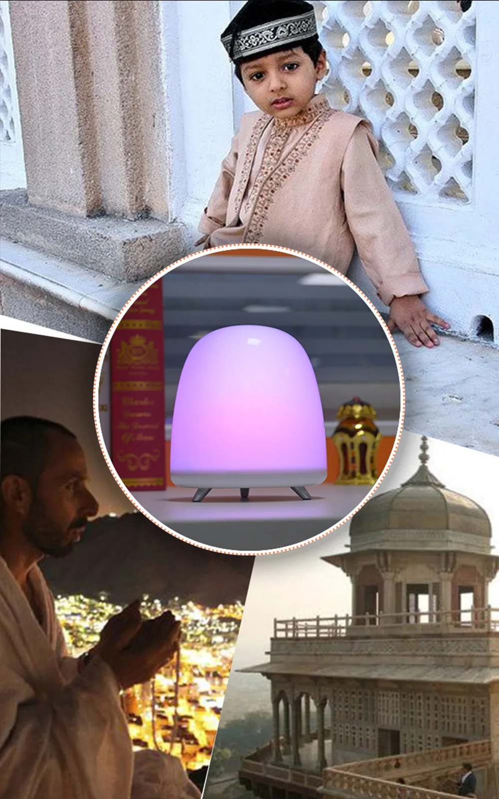 Lâmpada sem Fio Conduzida da Noite Quran Toque Bluetooth Speaker Controle Remoto Colorido Luz Muçulmano Alcorão Recitador tf Mp3 Music Player 28 Muçulmano Alcorão Recitador TF MP3 Music Player