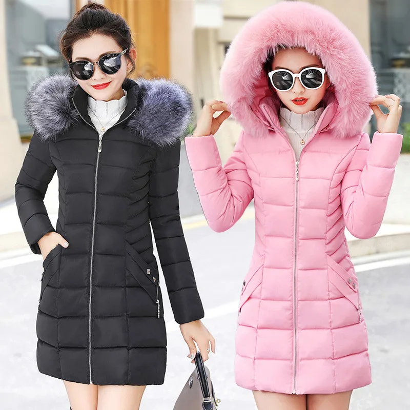 Ideal  Winter Female Long Jacket Winter Coat Women Fake Fur Collar Warm Woman Parka Outerwear Down Jacket 