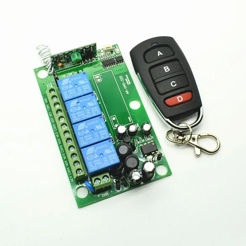 

AC 85V-220V 4CH RF Wireless Remote Control System / Radio Switch remote switch 220v Learning code receiver +remote controll