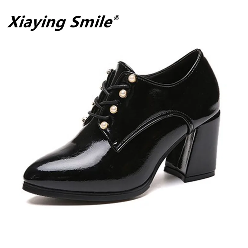 Xiaying Smile Women Heel Pumps New Fashion Casual Shoes Spring Autumn Classica Pointed Toe Lace Up Shoes Ladies String Bead Shoe afbeelding
