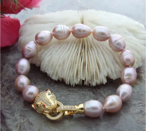 

free shipping Hot sell ~~ Huge AAA 13-11MM Purple South Sea Pearl cheetah clip Bracelet 7.5-8 inch